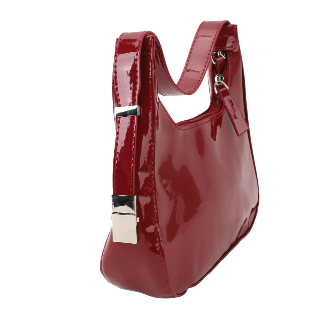Women Underarm Bag Fashionable Glossy Surfaces PU Leather Shoulder Messenger Bag for Party Red