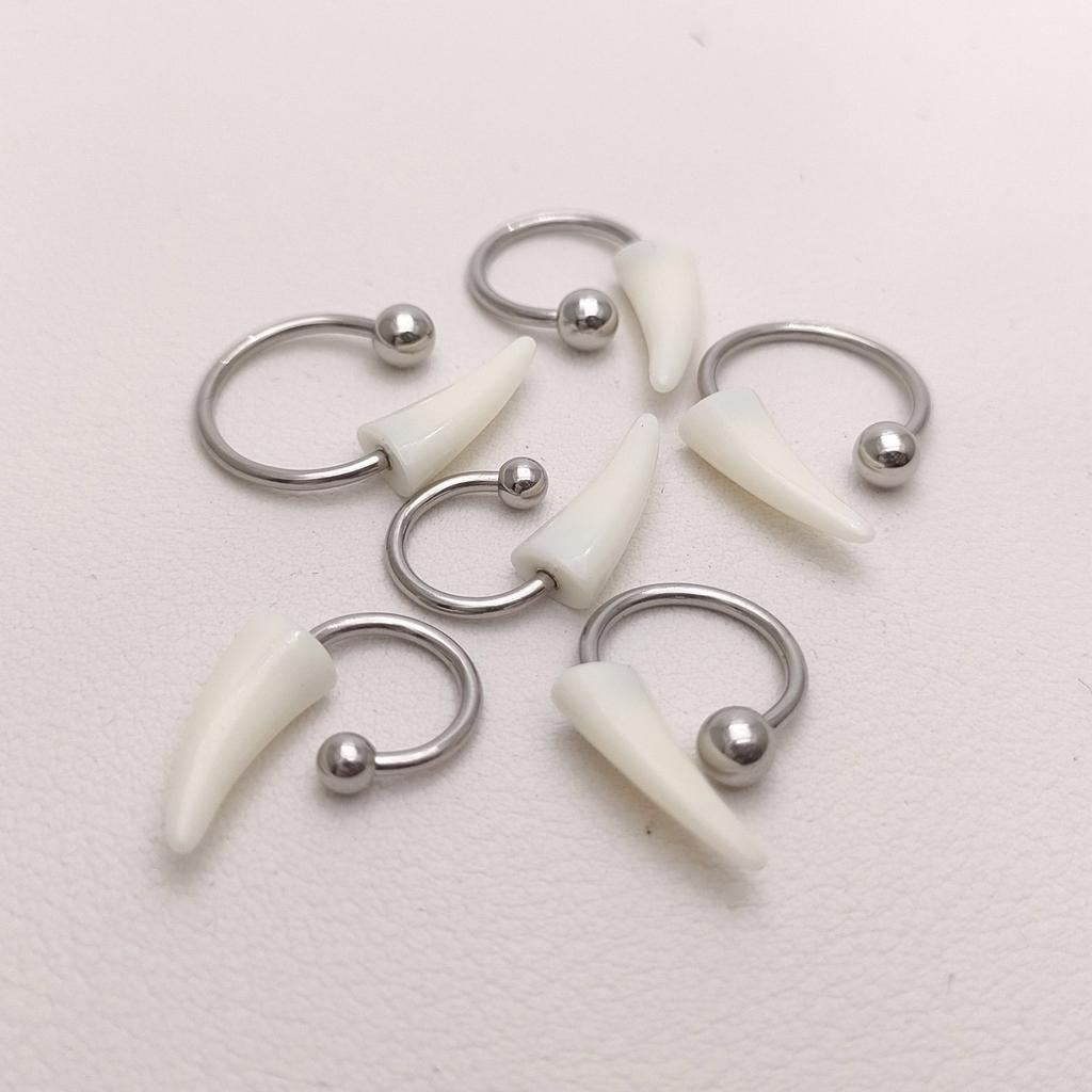 Resin Punk Fangs Lip Rings C Shaped Horseshoe Barbell for Halloween Exaggerated Body Piercing Jewelry Lip Ornament