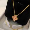 Classic Single Flower with Diamond Powder Shell Necklace, Fresh and Sweet Wind Four-leaf Clover Versatile