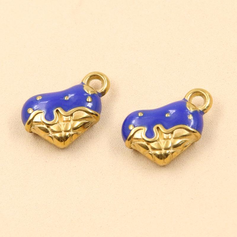 3 Styles DIY Heart Crown Enamel Charms: Stainless Steel Drip Oil Gold Pendants