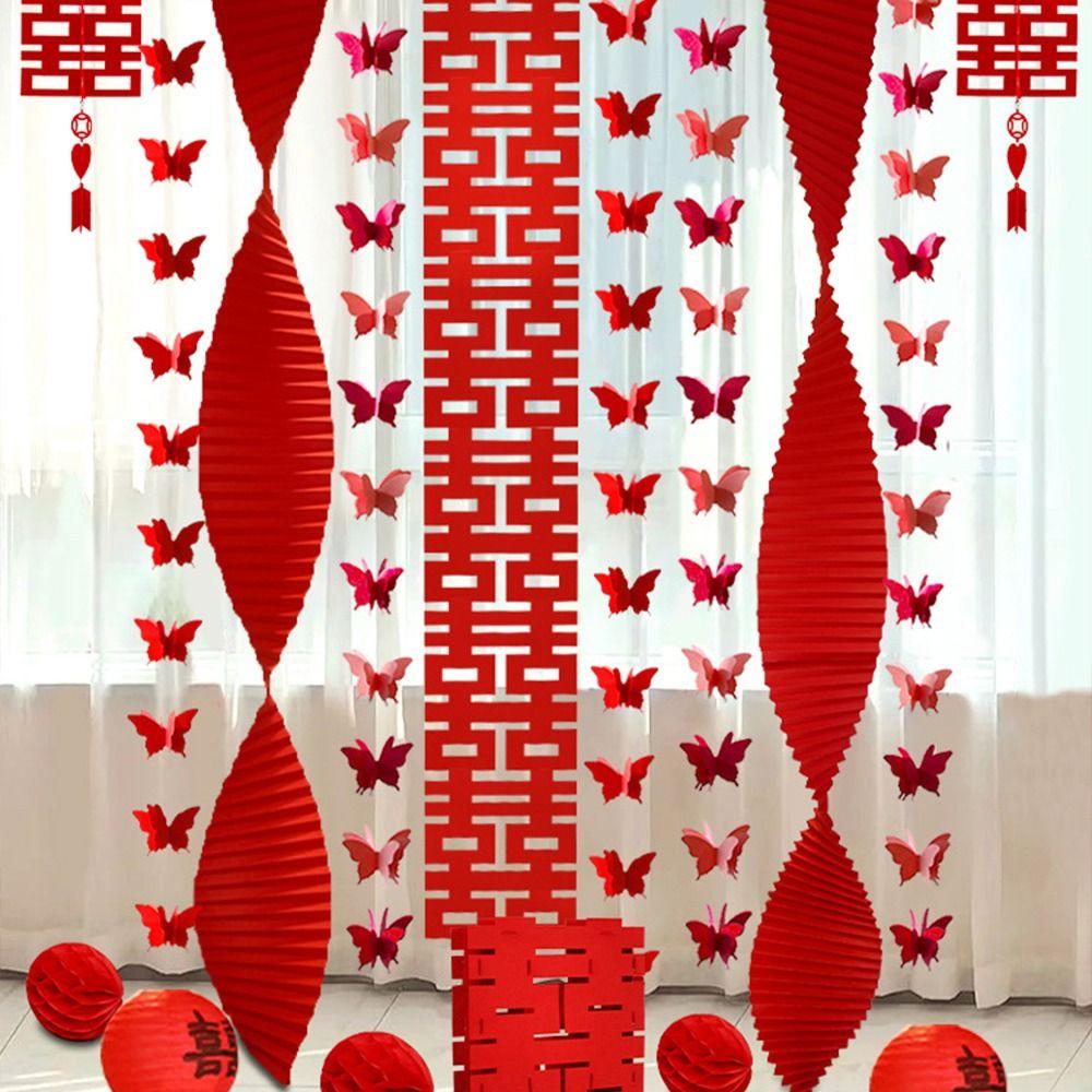 Festive Double Happiness Pendant Red Door Curtain Hanging Decor Wedding Party Decor