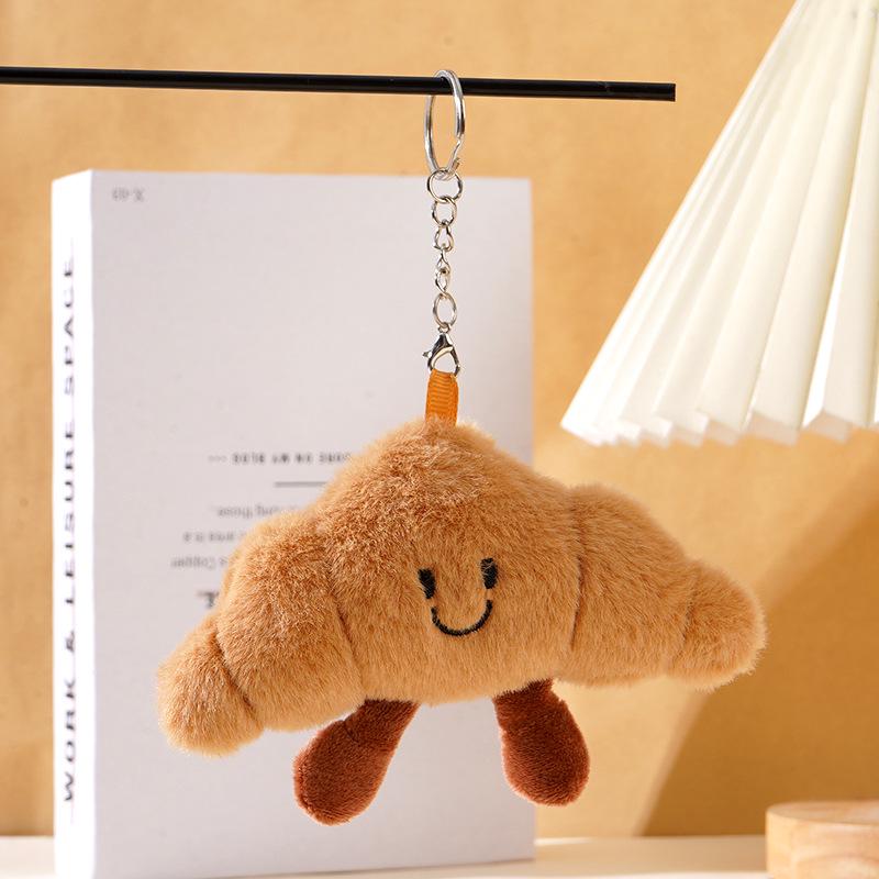Croissant Stick Plush Keychain Charm: Cute Cartoon Bag Accessory