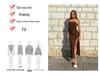 2026 European & American Style Spaghetti Strap Bodycon Dress - Waist-Cinched, Long Skirt with Sexy Slit In Solid Color.