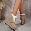 Fashion Women's Winter Chunky Black Suede Round Toe Platform Women Plush Warm Snow Ankle Boots Sexy 10cm Ultra High Heel Wedges Shoes