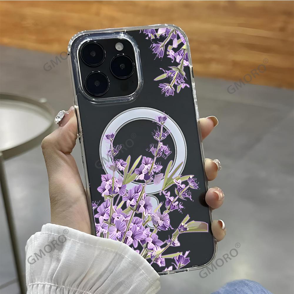 Ins Wind Fresh Lavender Mobile Phone Case iPhone12 Transparent Anti-drop MagSafe Magnetic Suction 15ProMax Women's Model