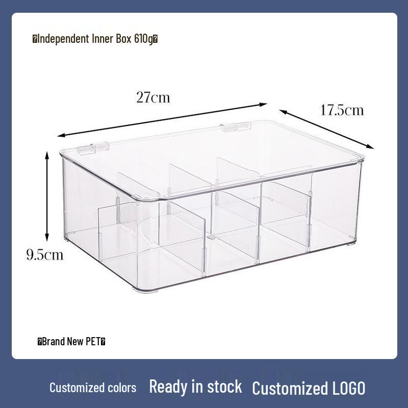 

Прозрачный настольный органайзер для чайных пакетиков и кофе с крышкой и отделением для карточек PET