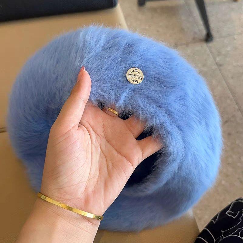 Beretă Păr Lung Pufos de Iepure Femei Toamnă și Iarnă Față Mică Pălărie de Pluș Circumferință Mare a Capului Pălărie de Pictor