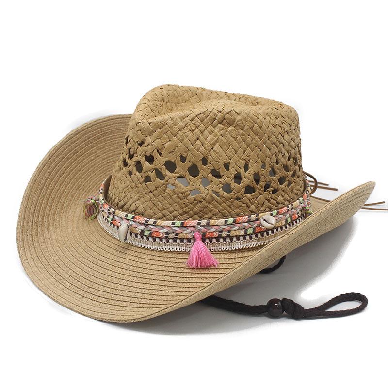 European and American ethnic style cowboy hat hollow woven straw hat women's big-brimmed sun hat