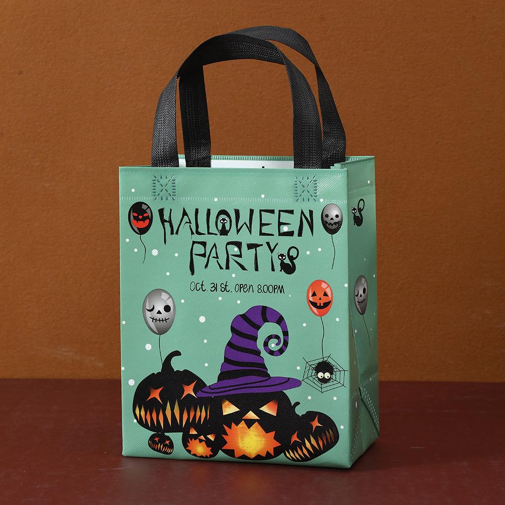 2024 New Halloween Gift Bags Pumpkin Creative Cartoon Hot Press Coated Non-woven Handbags Takeaway Bags Can Be Printed Logo