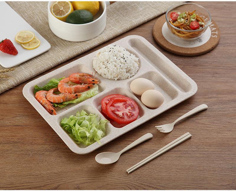 Kinderteller aus Weizenstroh Geschirr Teller Student Frühstücksteller Babyteller Schüssel Kindergarten Löffel Gabel Besteckset