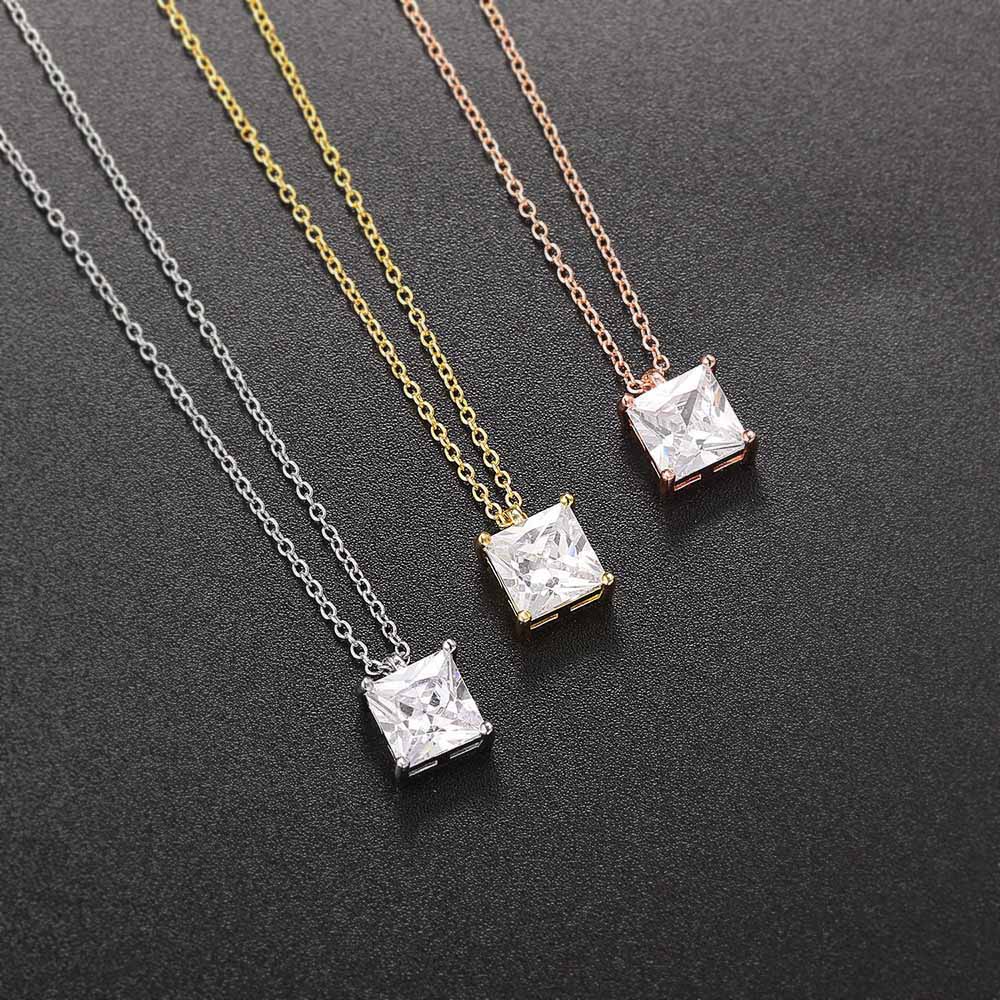 Korean Style Pendant Necklace for Women Square Cut Crystal Choker Chain Simple Gold Color Necklaces Accessories Jewelry N505