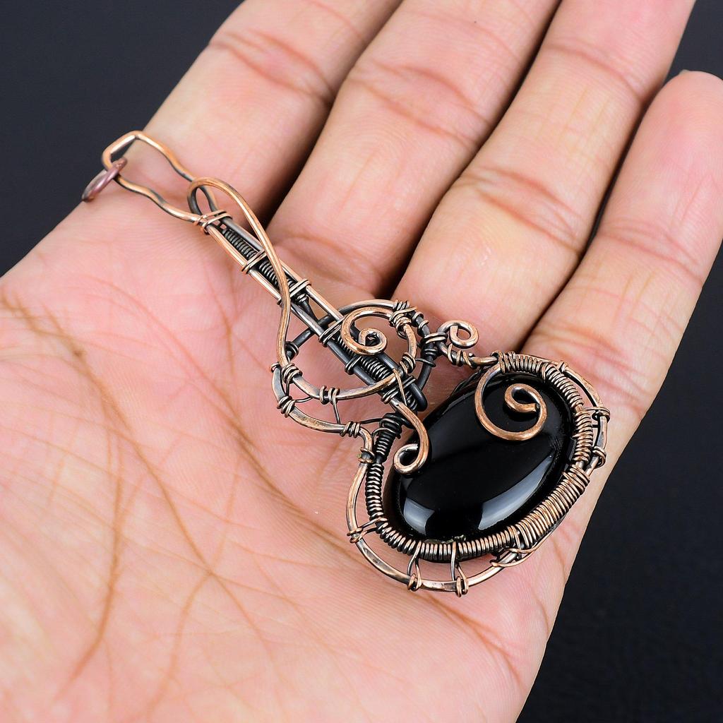 Black Onyx Jewelry, 999 Copper Wire Wrapped Pendant Handmade Gemstone Jewelry, Gifts For Wife Brand New Pendant