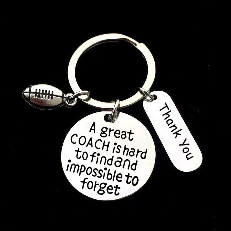 Stainless Steel Engraved Keychain for Coaches: Basketball & Football Grad Gift.