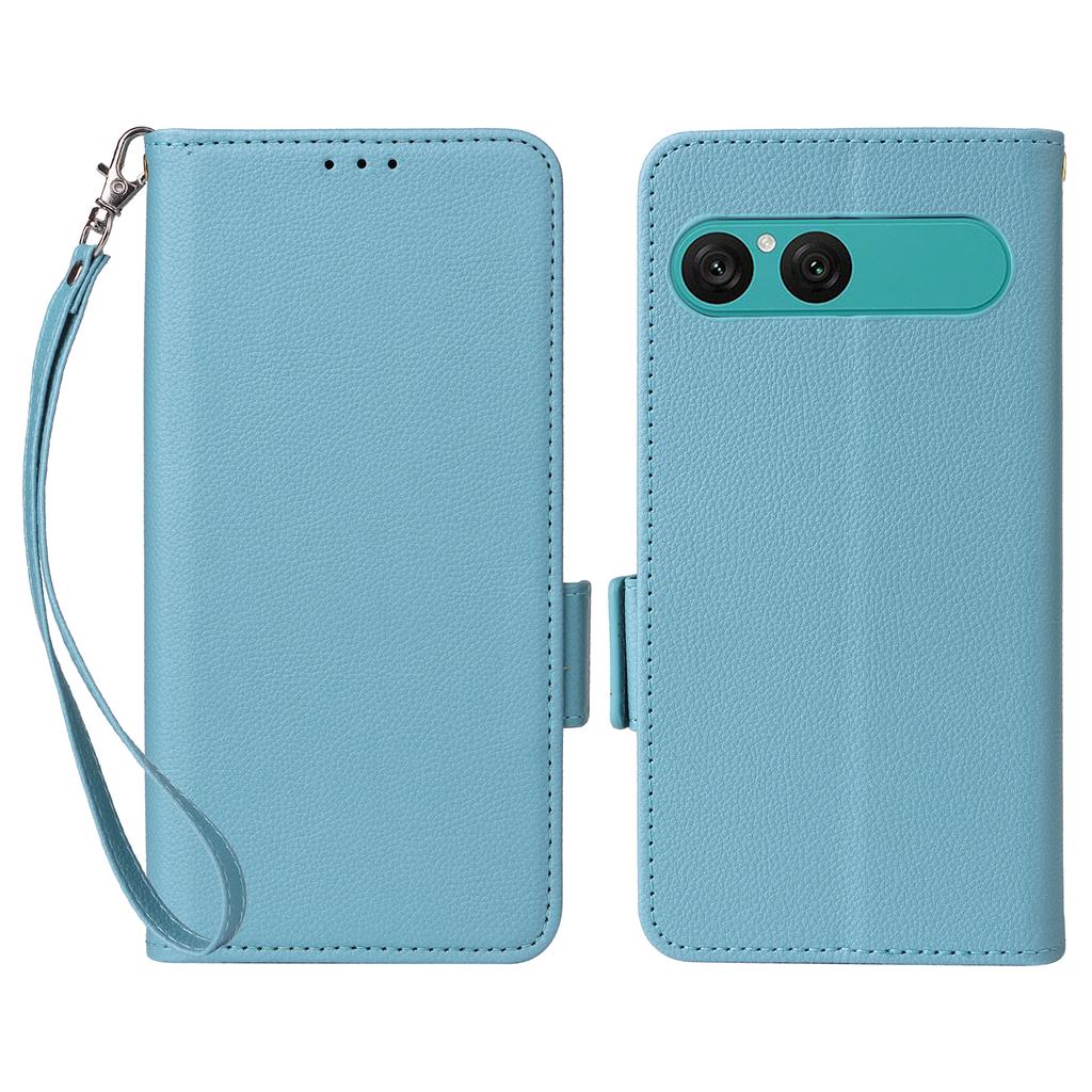 For Sony Xperia 10 VII Case Litchi Texture Wallet Leather Phone Cover with Wrist Strap