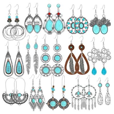Vintage Drop Alloy Earrings for Women, Bohemian Turquoise Ear Jewelry