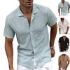 Herren Strickhemd mit Hohlmuster und strukturierter Oberfläche, Cuban Collar, Knopfleiste, Kurzarm, Lässig, Für Strandurlaub