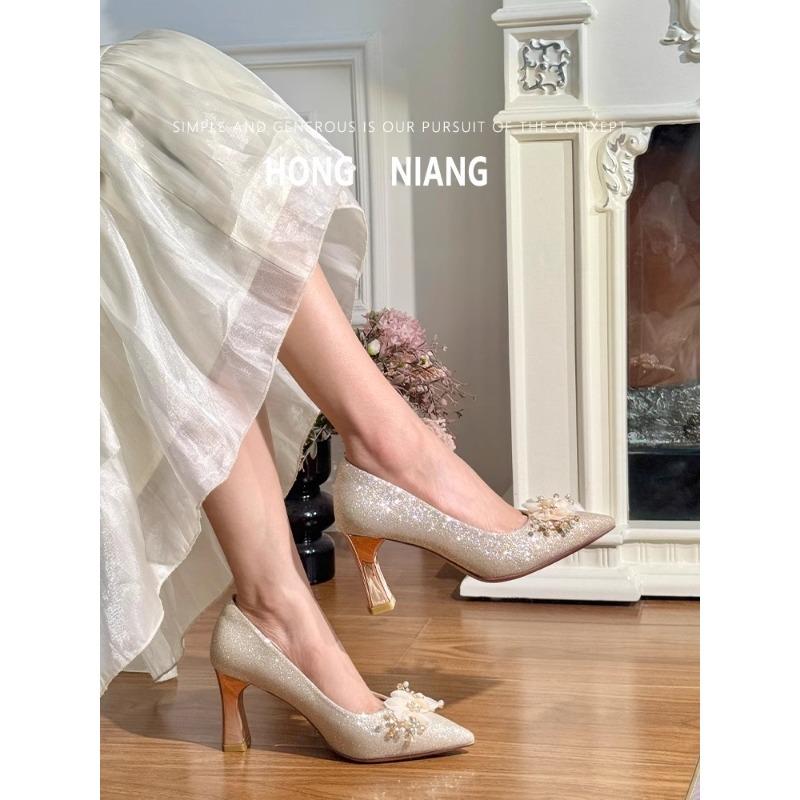 Fashion Bride Wedding Shoes French Main Wedding Dress Two Wear Not Tired Feet 2025 New Versatile High Heels for Women