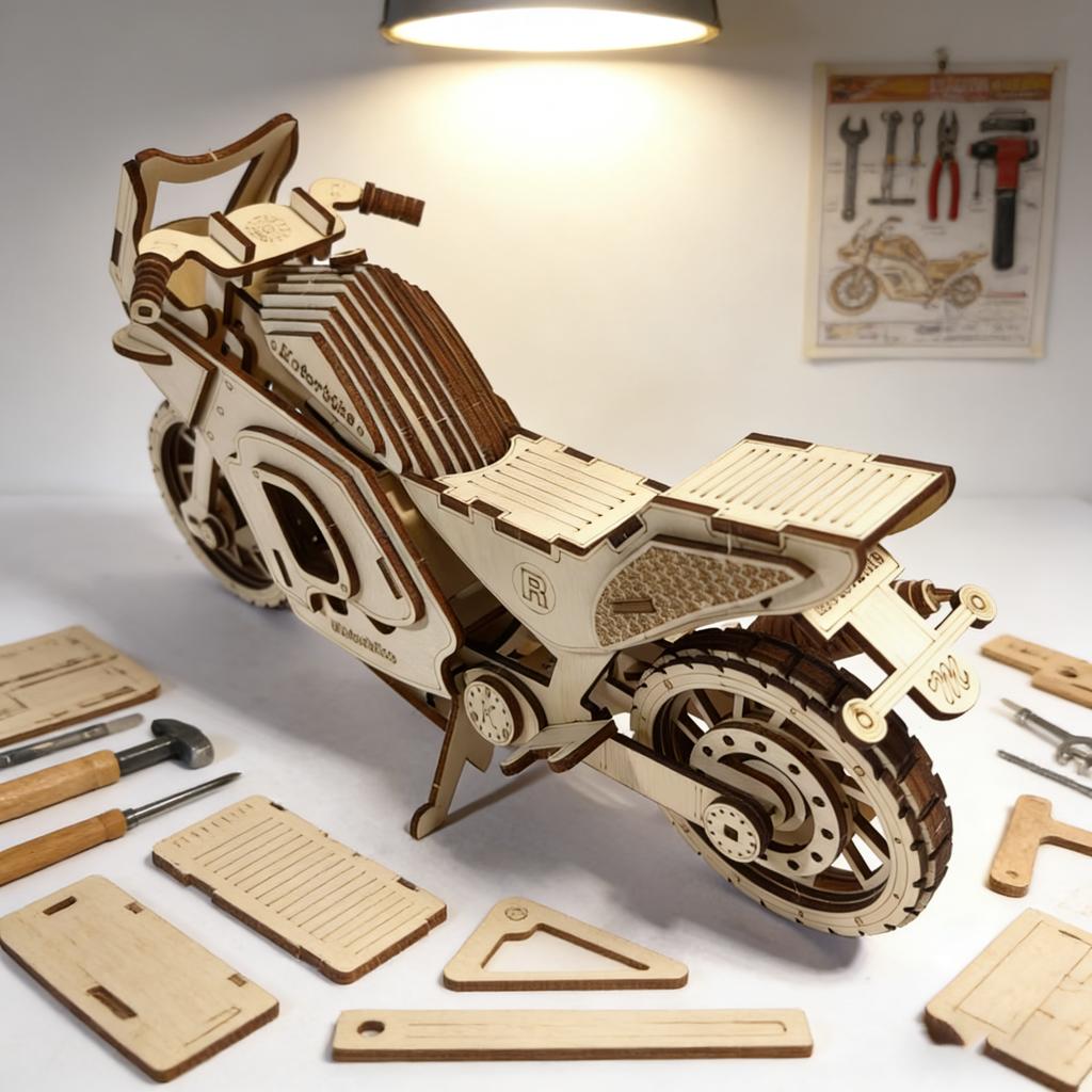 3D Wooden Motorcycle Puzzle Miniature : The Perfect Holiday Present Ideal for Halloween Christmas Plus Birthdays