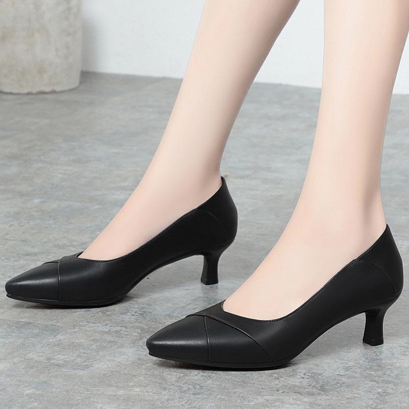 Scarpe da donna in morbida pelle, fondo morbido, comode da lavoro, versatili, con tacco alto