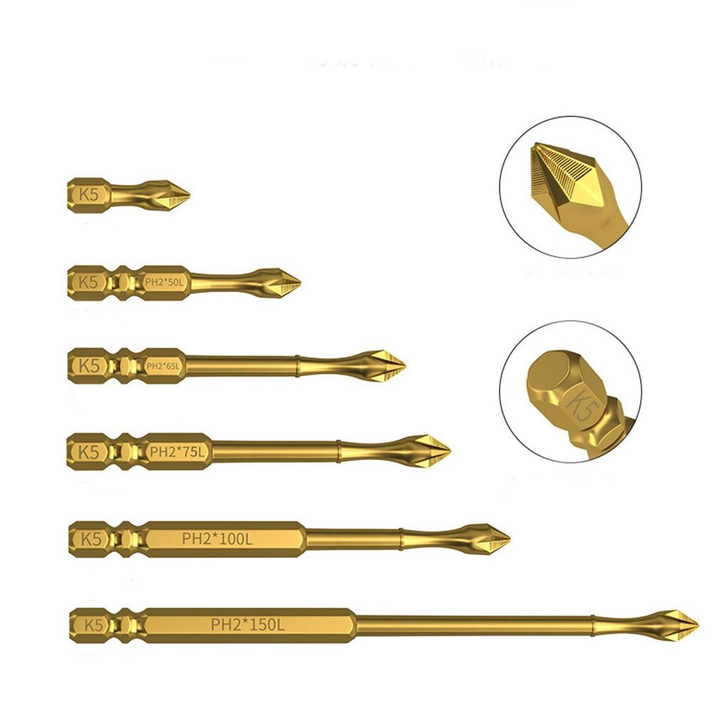 

1/6pcs Anti Non-slip Batch Head Magnetic Impact Bits PH2 Screwdriver Bits Set Electric Screwdrivers 50mm