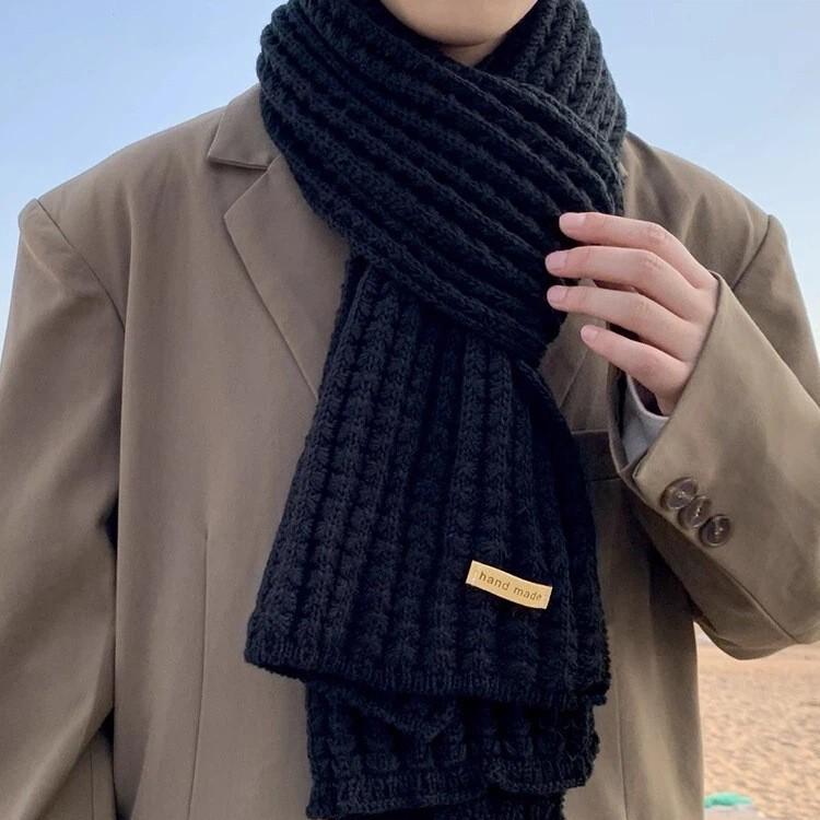 New Winter Men's Scarf Knitted Wool Solid Color Korean Style Couple Versatile Fashion Simple Thickened Warm Scarf