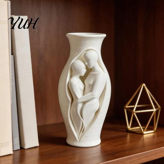 Decorative Flower Holder Abstract Human Body Art Vase Statue, 3D Printed Embracing Couple Sculpture Vase, Entryway Table Centerpiece Dry for