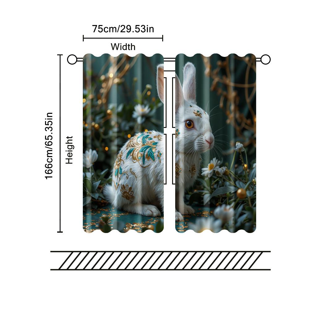 2 pcs   filtering curtains (excluding rods   non-movable   without batteries) Green Rabbit for use in bedrooms and living rooms