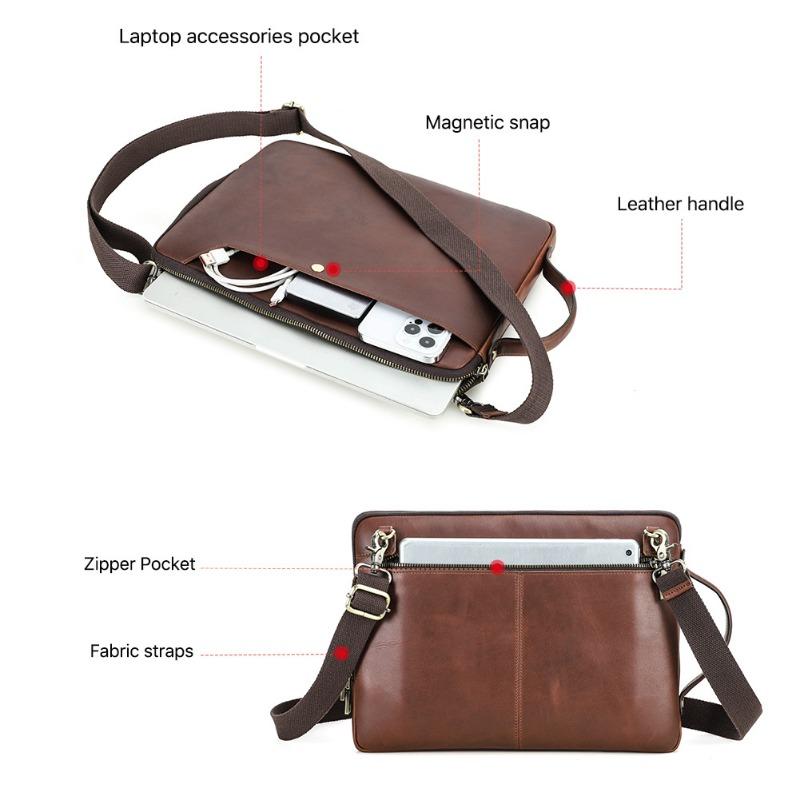 Genuine Leather Laptop Bag For MacBook Pro 14.2 Multi-Functional Crossbody Handheld