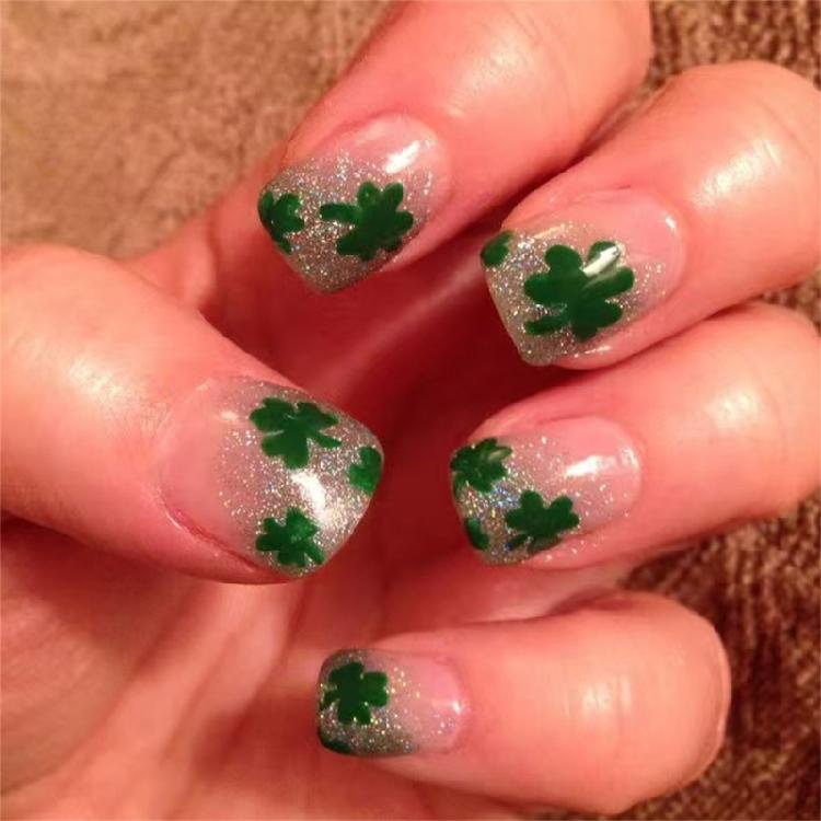 

24 Pcs Glittering Press On Nail Saint Patricks Day Stick on Nail Shamrocks Full Cover False Nail Manicures Supplies 1