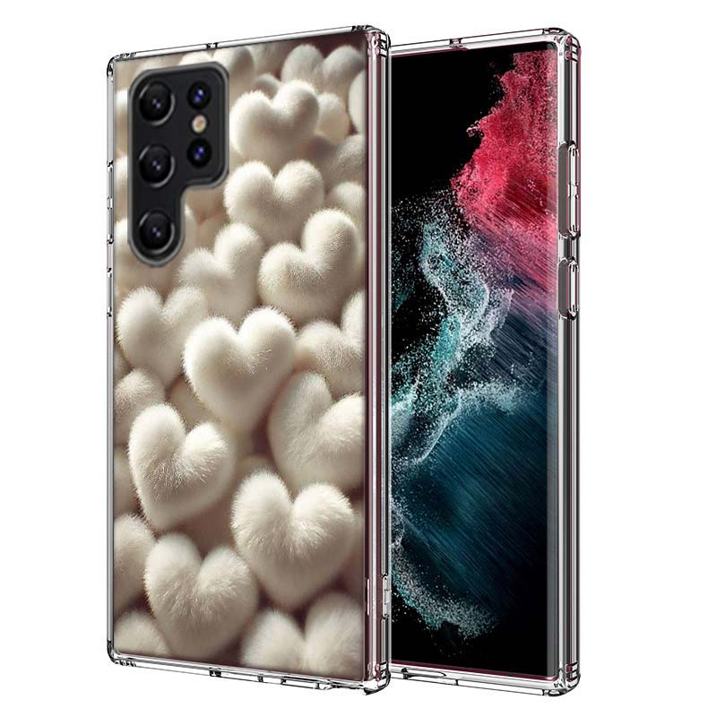 Furry Heart Capa Phone Case For Samsung S26 Ultra S25 Edge Galaxy S23 S21 S20 S24 FE S22 S10 Plus Cover Clear TPU Shell Coque Wi