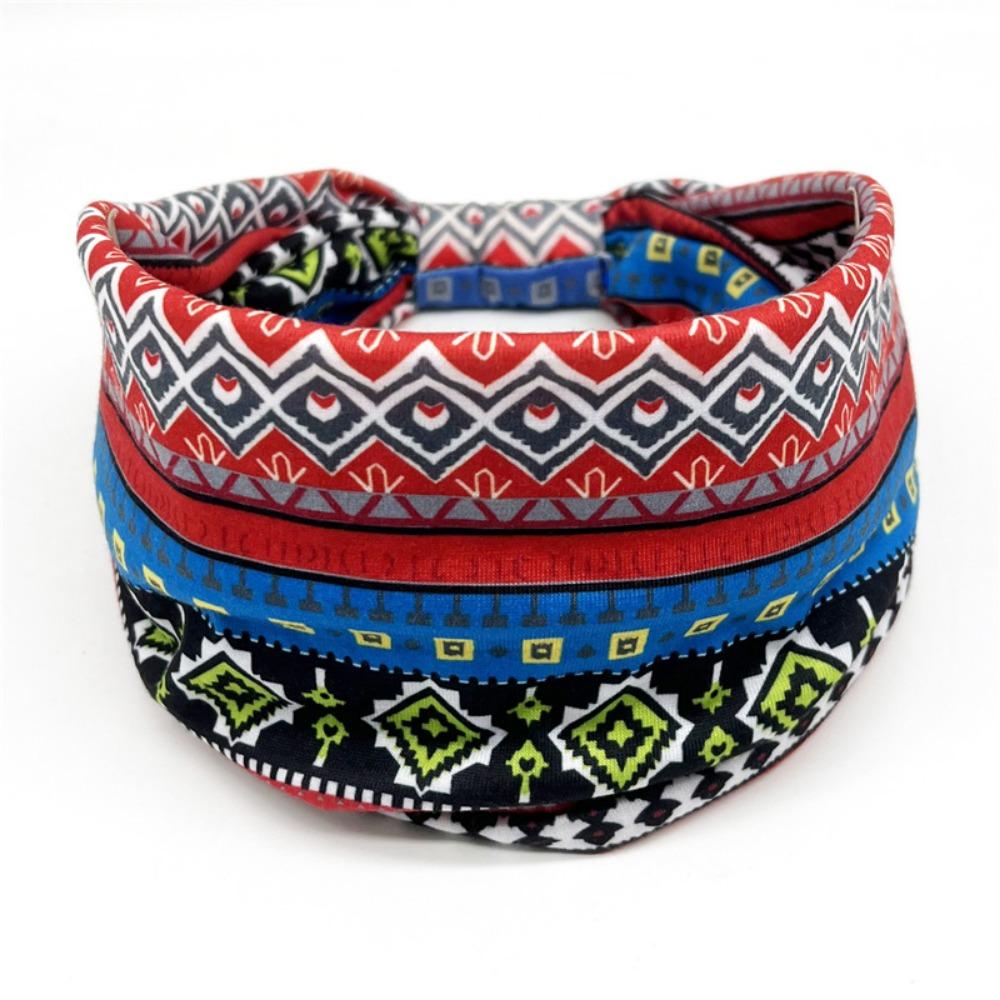 

Bohemian Style Elastic Headbands, Sweat Absorbent Wide Edge Hair Accessories for Women синій