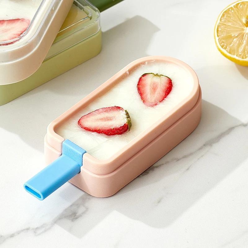 DIY Silicone Ice Cream Mold with Stick Lid Reusable Ice Cream Makers Dessert Ice Popsicle Mold Creativity Stackable Ice Pop Mold