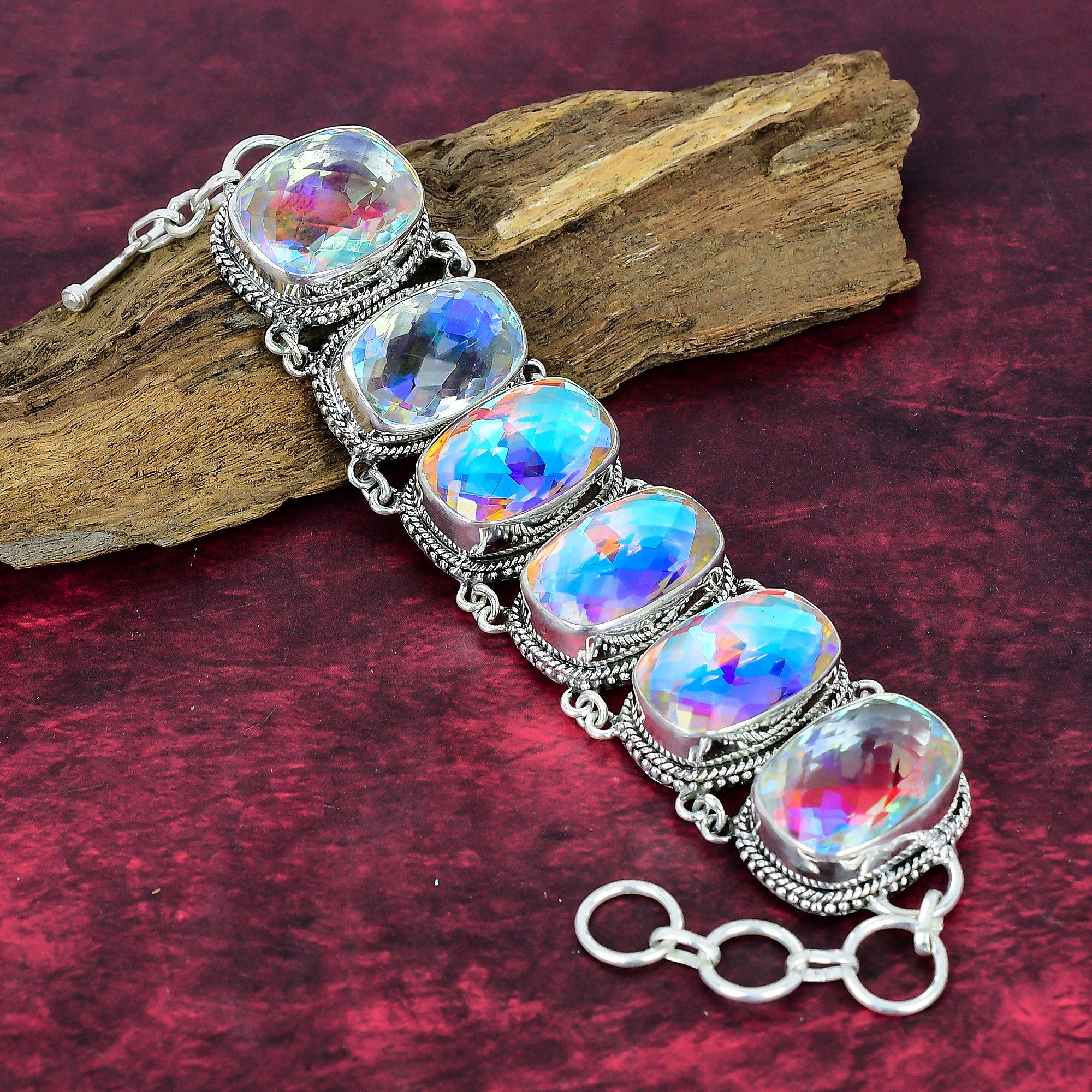 

Браслет с граненым мистическим топазом, браслет из цельного серебра 925 пробы, ювелирные изделия из драгоценных камней ручной работы, подарки для жены, совершенно новый браслет