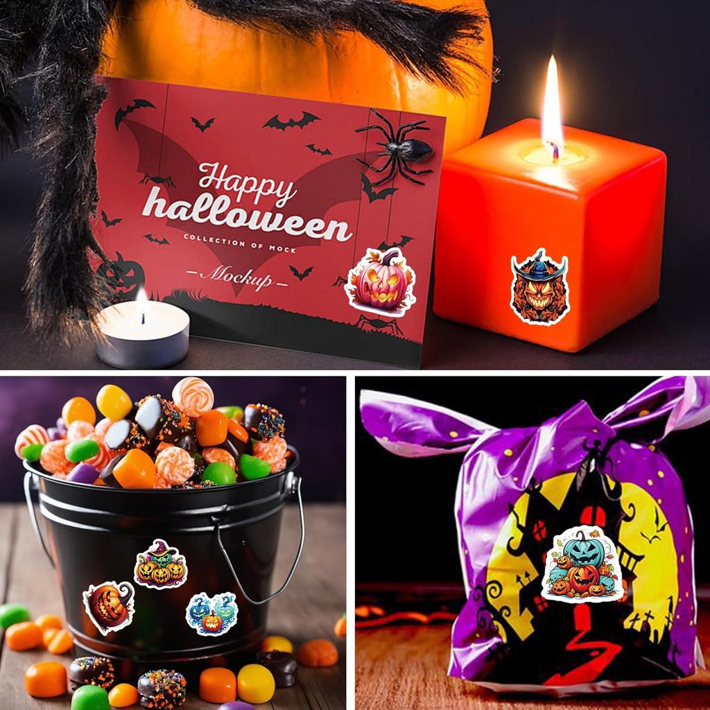 100Pcs Halloween Pumpkin Theme Stickers, Non-Repeating Vinyl Waterproof Holiday Party Stickers, Party Favor