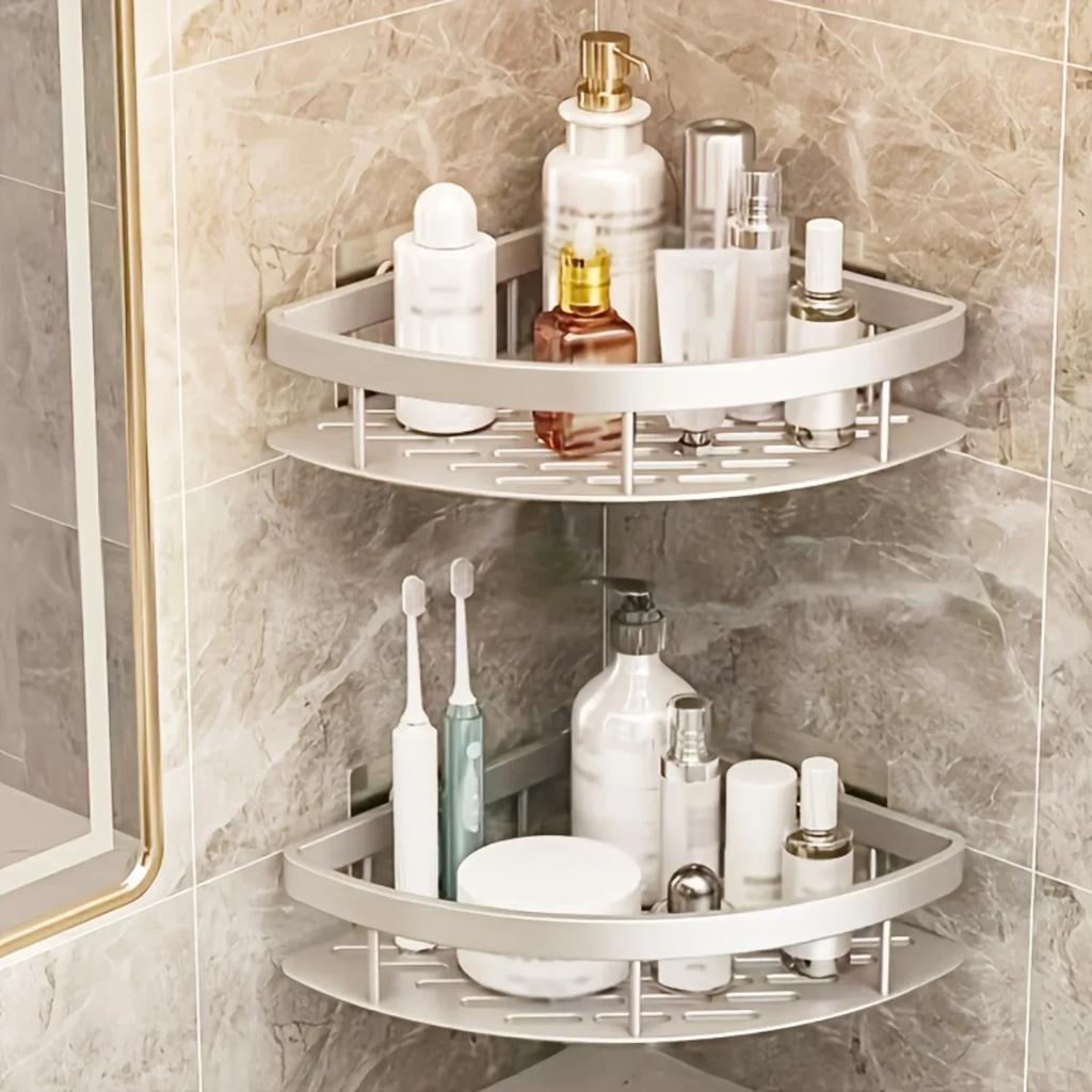 Drill Free Aluminum Corner Shelf For Bathroom Shower Storage Organizer Shampoo Soap Dispenser Wall Mounted Rack