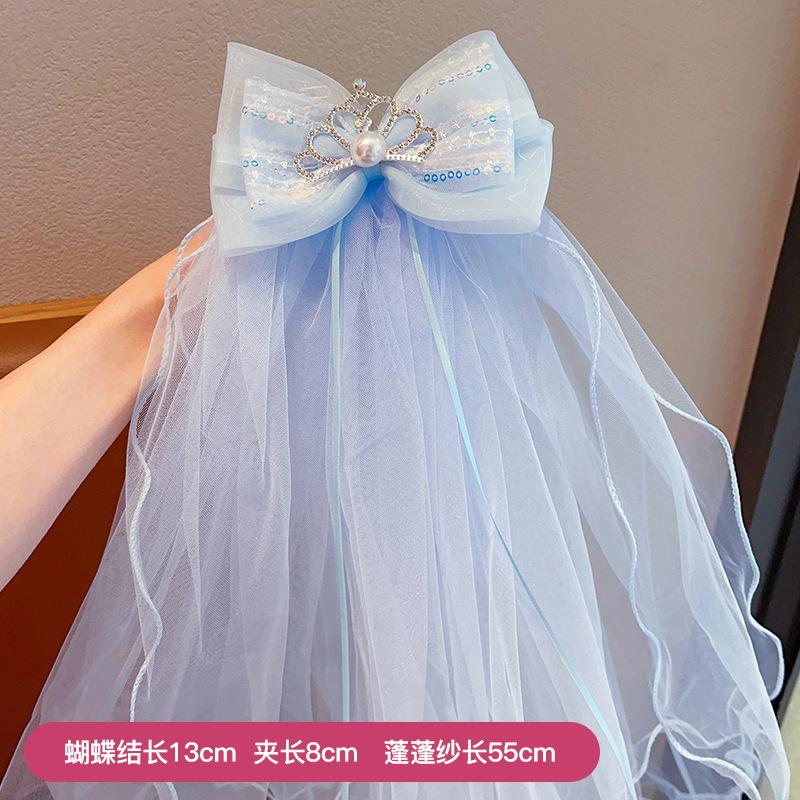 Children's Long Veil Princess Crown Photo Hairpin Flower Girl Baby White Girl Headwear Kids Women Hair Accessories