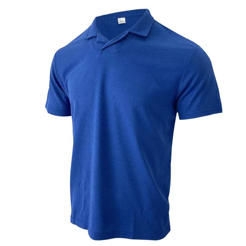 Summer Men's Casual Short Sleeve T-shirt Solid Color Waffle Plaid Slim Business Casual Shirt Outdoor Sports Pullover POLO Shirt