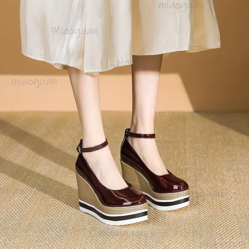 Dámské boty na klínu s kulatou špičkou, vysoký podpatek, platforma, univerzální lodičky, silná podrážka, dámské ležérní společenské boty, elegantní, De Mujer