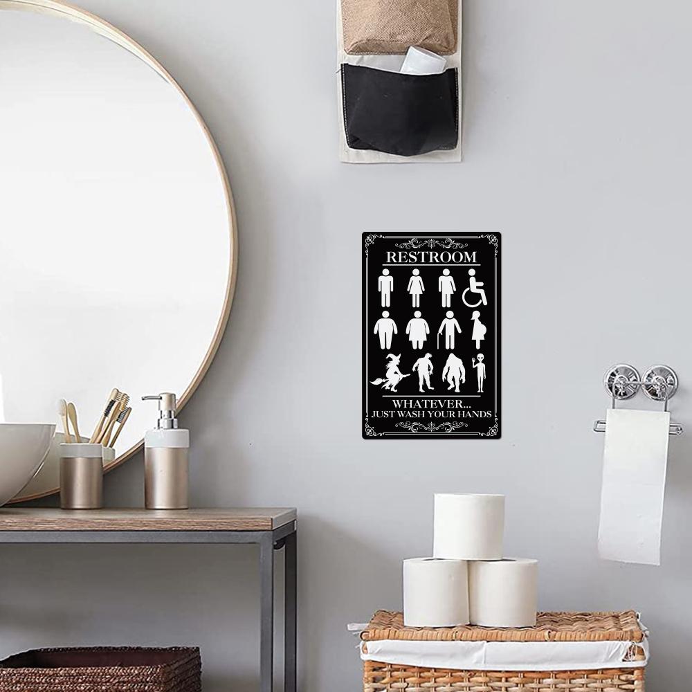 1pc Vintage Metal Tin Sign - "Wash Your Hands" Restroom Wall Art, Rustic Bathroom Decor with Humorous Restroom Sign for Home