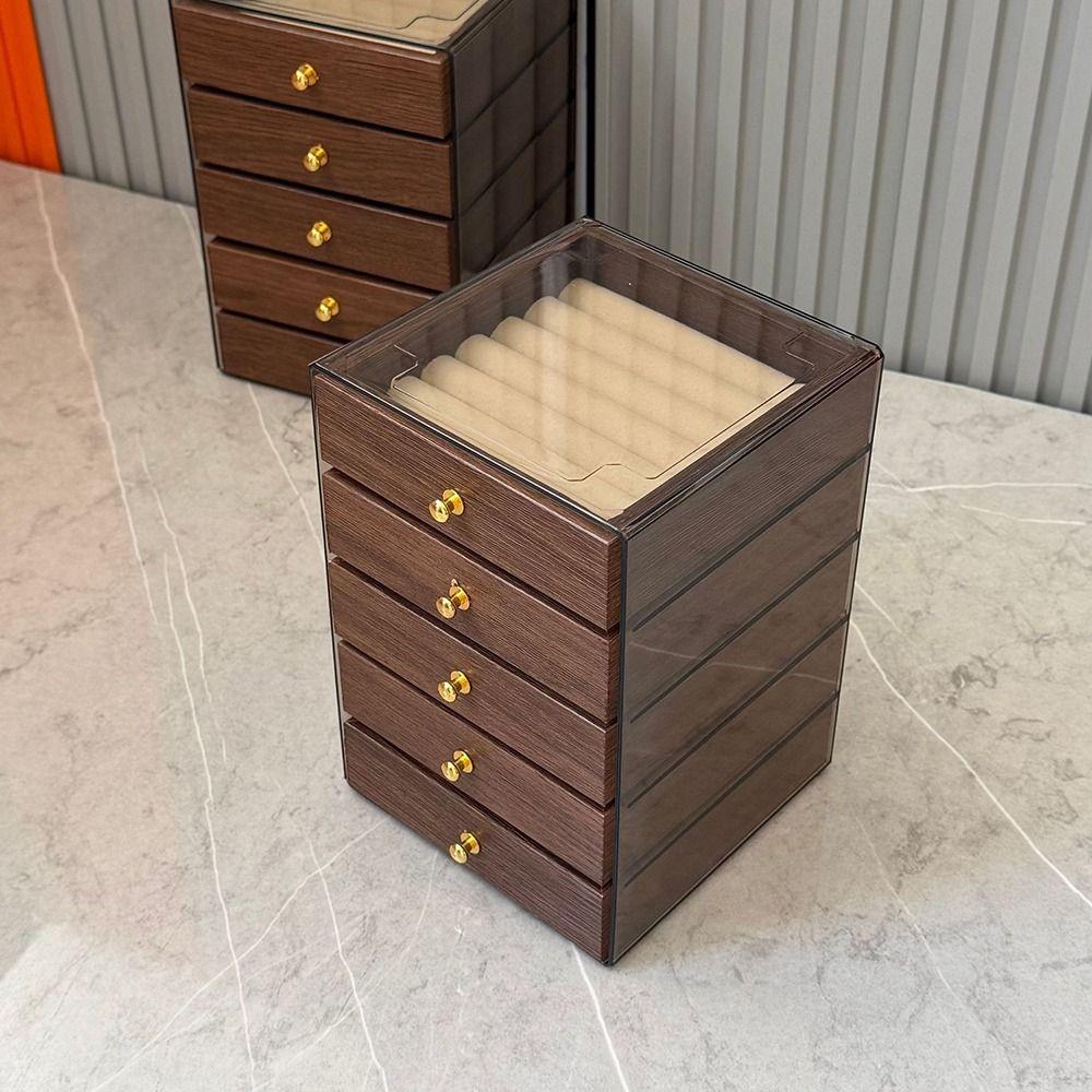 Dust-proof Wooden Walnut Grain Jewelry Box Large Capacity Necklace Display Storage Boxes Gifts