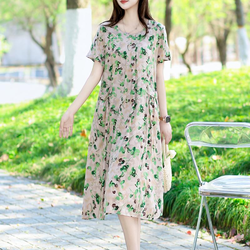 Summer Dresses O-neck Print Long Dress Short Sleeve Women Long Dresses Bohemian Cotton Style Loose Dresses Women Clothing