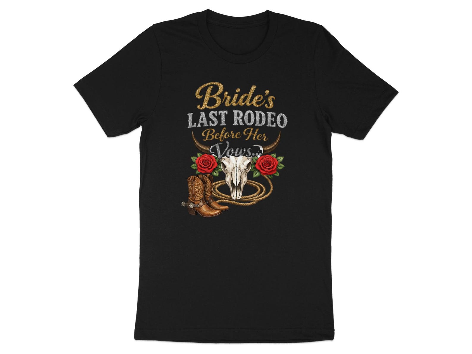 Bride s Last Rodeo T-Shirt, Western Bachelorette Party Tee, Glitter Cowgirl Bridal Shirt M