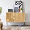 Sideboard Chest of Drawers 2 Doors Metal Legs Lines Design Multi-Purpose Cabinet Living Room/Bedroom/Hallways/Kitchen 100x40x75cm Natural Wood Color