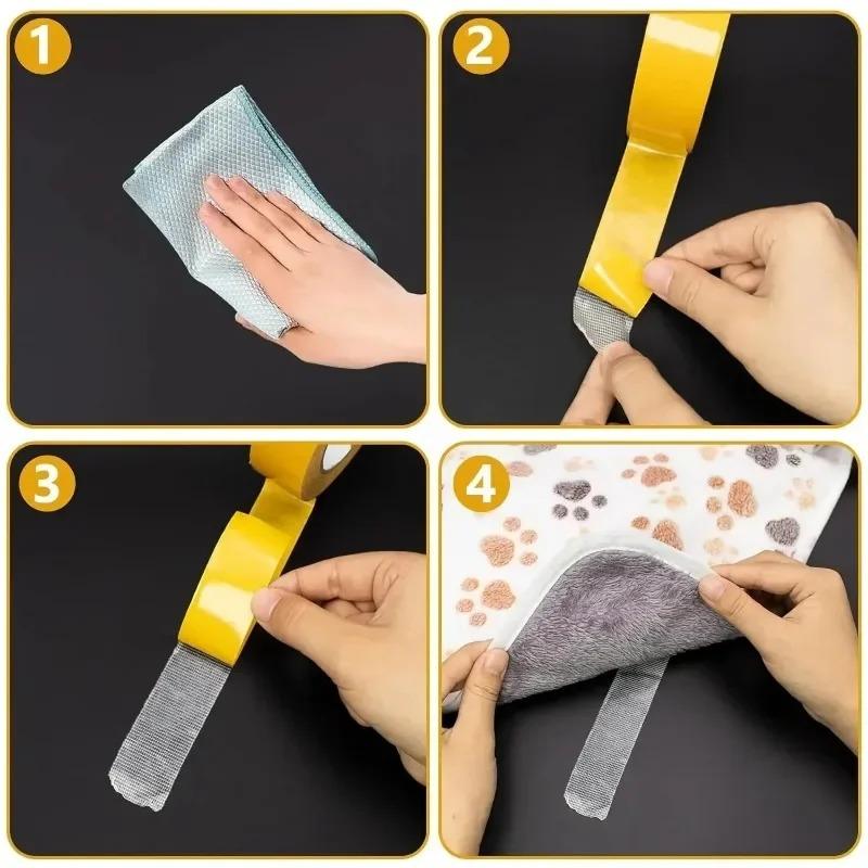 Double Sided Traceless Tapes High Viscosity Cloth Base Grid Waterproof Carpet Adhesive Fiber Gummed Tape Strong Sticky Strips 10mm/20mm/30mm/40mm/50mm