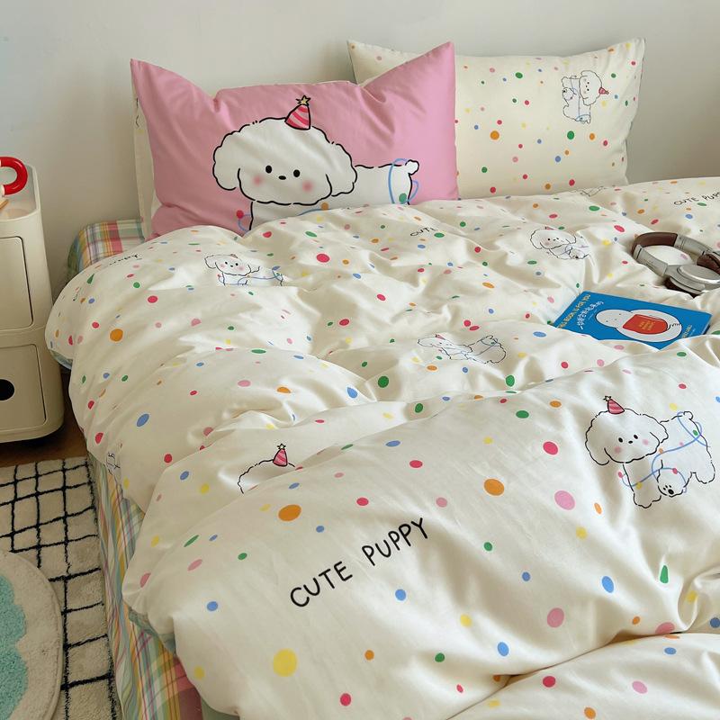 Cztero-częściowy Słodki Mały Świeży Bawełniany Trzy-częściowy Poszwa na Kołdrę Arkusz Łóżkowy Zestaw Dormitory