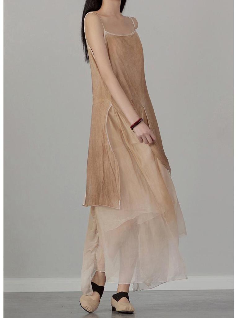 2025 Summer Irregular Hem Spray Paint Strappy Dress for Travel Photography