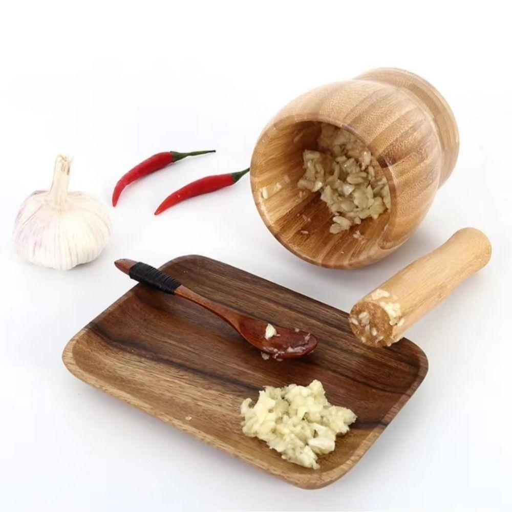 Premium Bamboo Wooden Mortar and Pestle Set Splash-proof Grinding Bowl with Lid  Spice Mixing
