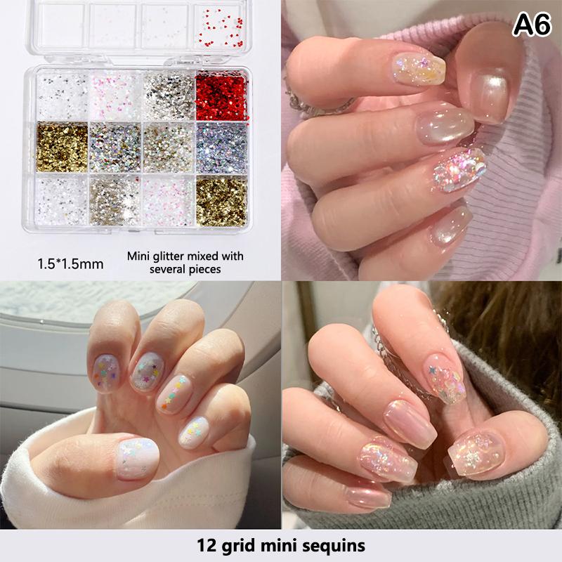 12 Grids 3D Nails Charms Mixed Special-Shaped Diamonds Flat Bottom Diamonds Pearl Sequins Butterfly Diy Manicure Parts
