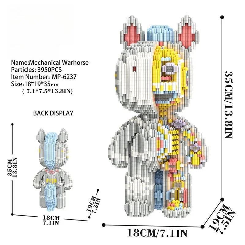 Big 43cm 3D Kawaii Bear Horse Model Micro Diamond Building Block Brick Toys For Children Adult Birthday Gifts Home Ornament