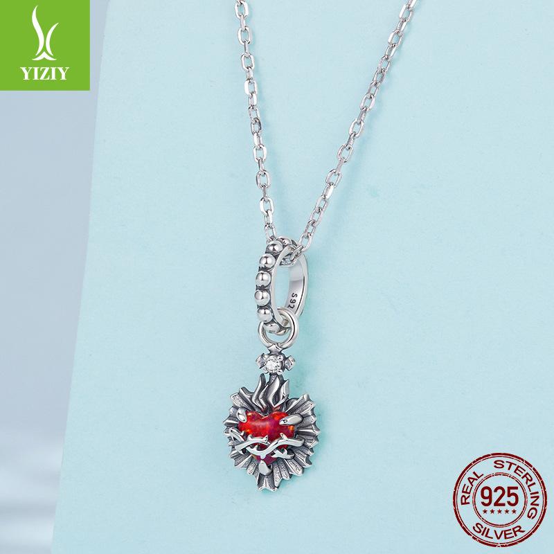 Vintage Cross Love Pendant Accessories Popular S925 Sterling Silver Sacred Heart Diy Beads
